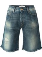 Off-white Frayed Hem Denim Shorts, Men's, Size: 32, Blue, Cotton