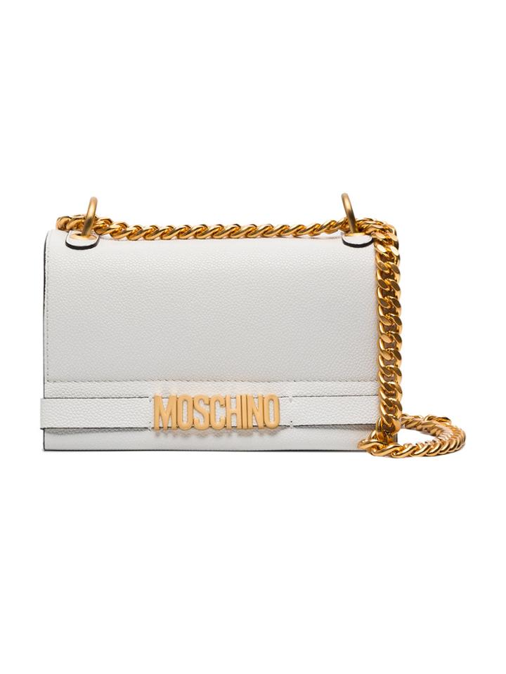 Moschino White Logo Chain Shoulder Bag - Nude & Neutrals