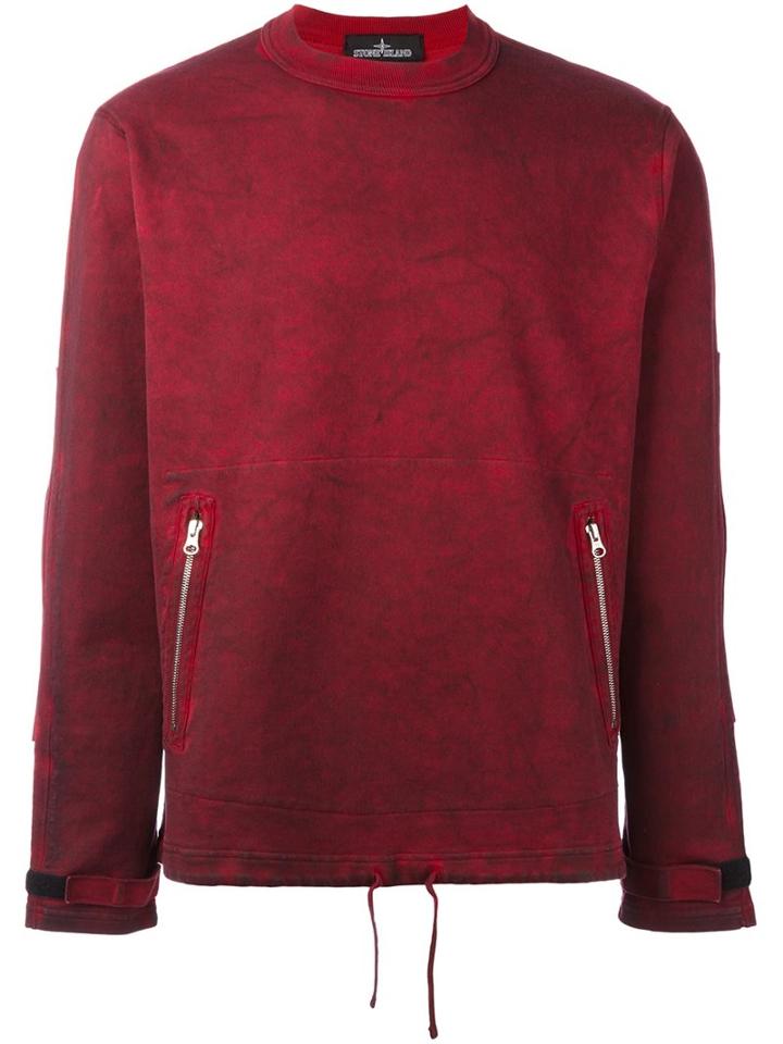 Stone Island Shadow Project Zipped Pockets Sweatshirt, Men's, Size: Medium, Red, Cotton/spandex/elastane