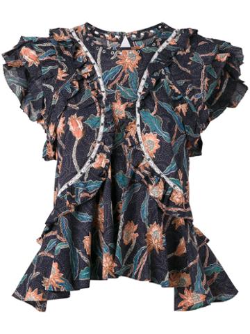 Isabel Marant Unice Ruffled Blouse, Women's, Size: 42, Blue, Cotton