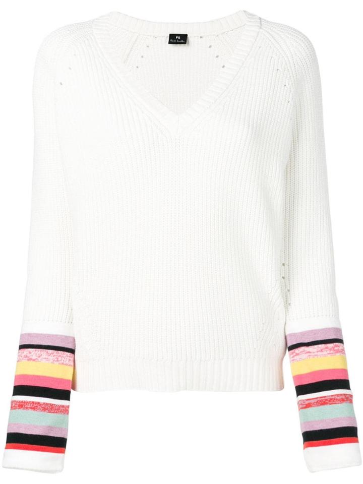 Ps Paul Smith Striped V-neck Sweater - White