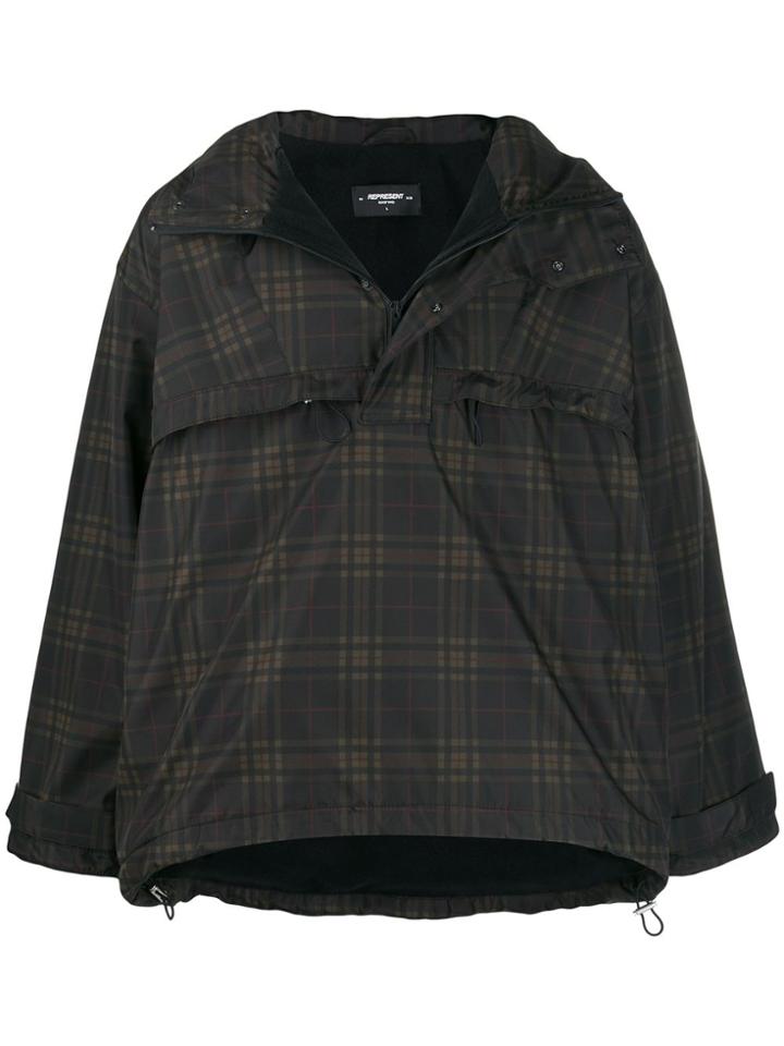 Represent Tartan Print Half-zip Jacket - Black