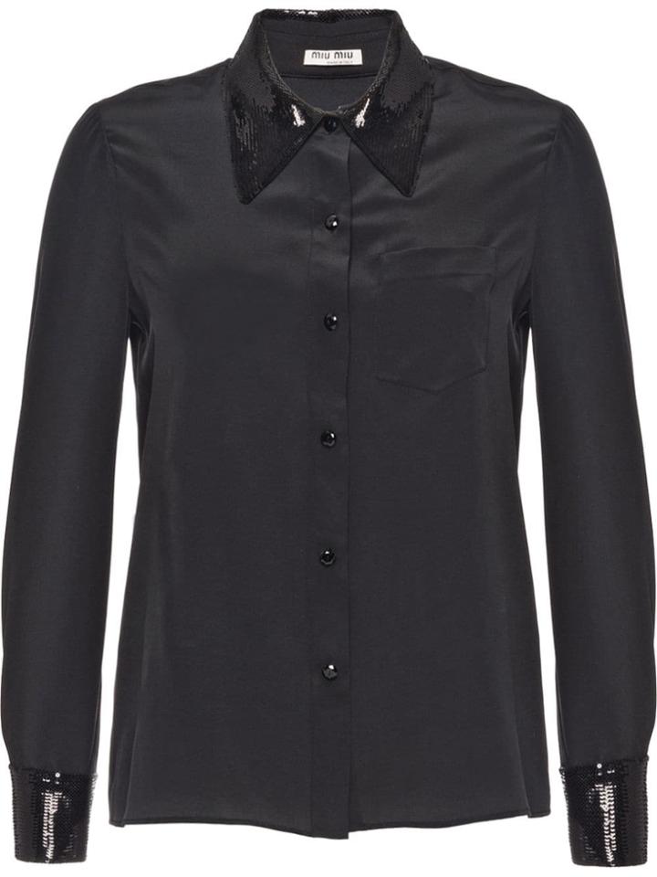 Miu Miu Crepe De Chine Shirt With Sequins - Black