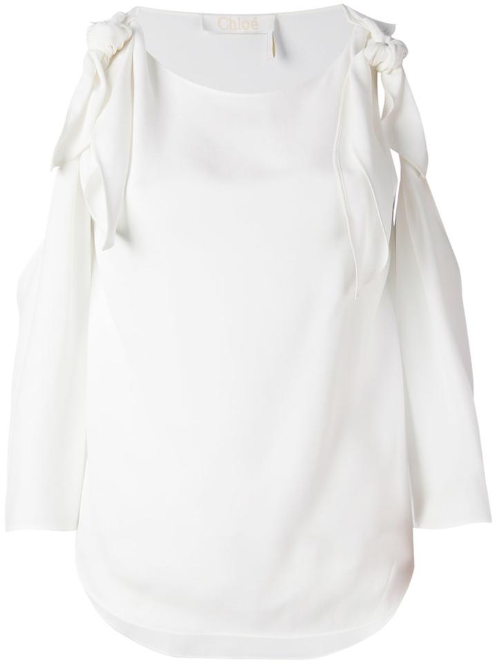 Chloé - Cut-detail T-shirt - Women - Acetate/viscose - 38, White, Acetate/viscose
