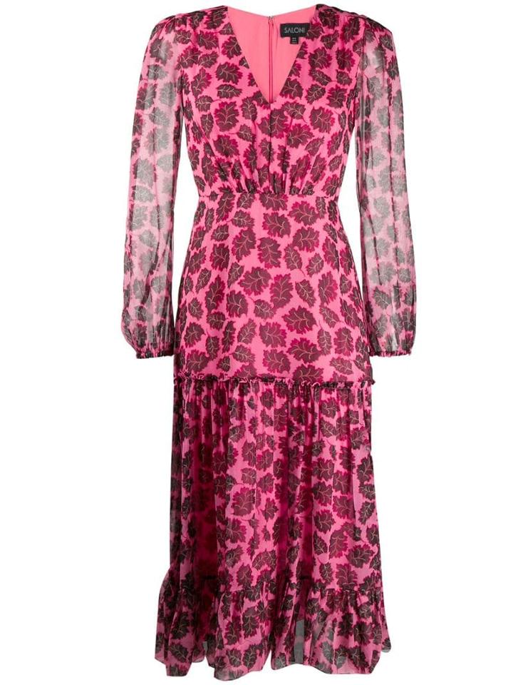 Saloni Leaf-print Silk Dress - Pink
