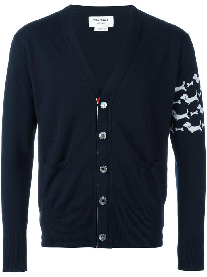 Thom Browne Dog Intarsia Cardigan, Men's, Size: 00, Blue, Wool