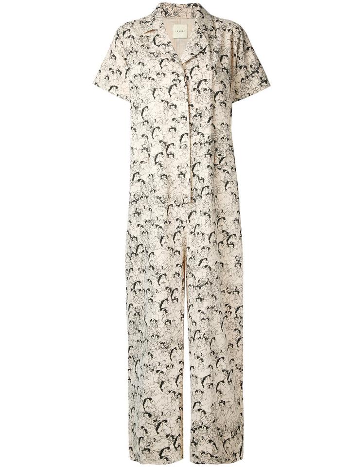 Ikumi - Boxy Printed Jumpsuit - Women - Cotton - L, Brown, Cotton