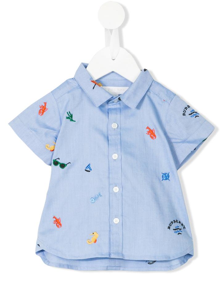 Burberry Kids - Embroidered Shirt - Kids - Cotton - 18 Mth, Blue