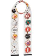 Burberry Bottle Cap And Icon Stripe Print Silk Skinny Scarf - White