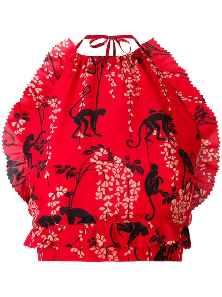 Red Valentino Monkey Print Halter Top