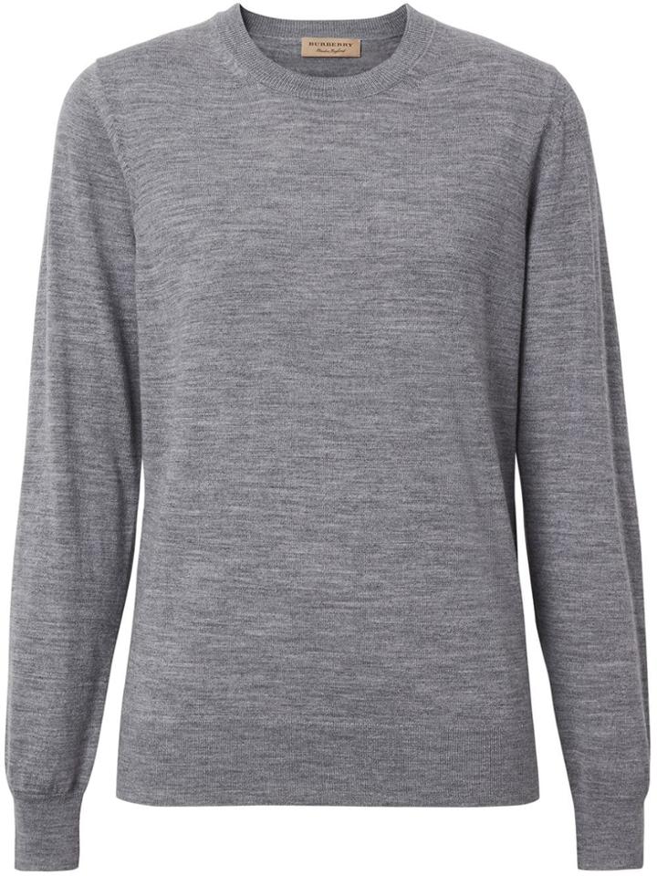 Burberry Vintage Check Detail Merino Wool Sweater - Grey