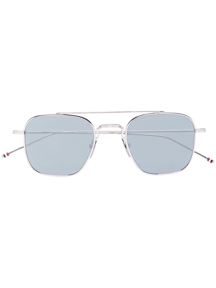 Thom Browne Eyewear Metallic Silver Pilot Mirror Sunglasses