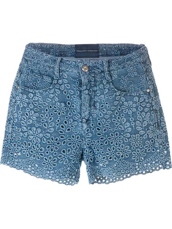 Ermanno Scervino Floral Eyelet Shorts, Women's, Size: 42, Blue, Cotton/polyester