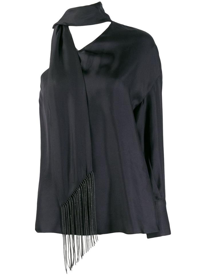 Brunello Cucinelli Asymmetric Tie Neck Blouse - Blue