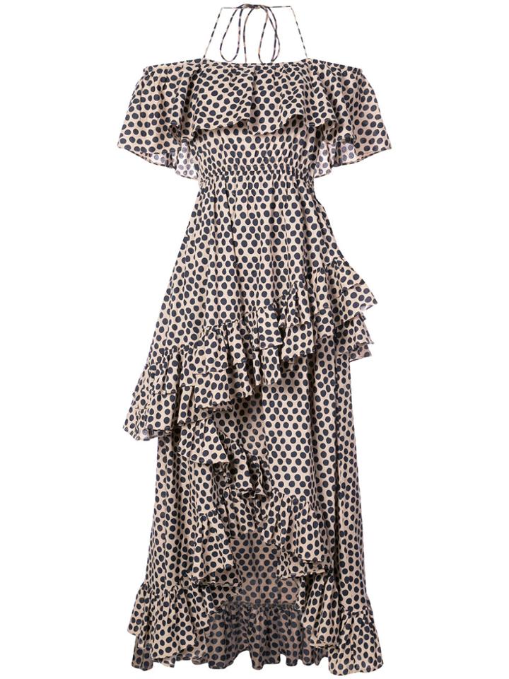 Rhode Resort Polka Dotted Off Shoulder Dress - Brown