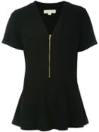 Michael Michael Kors Peplum Zipped Blouse, Women's, Size: Xs, Black, Polyester/spandex/elastane