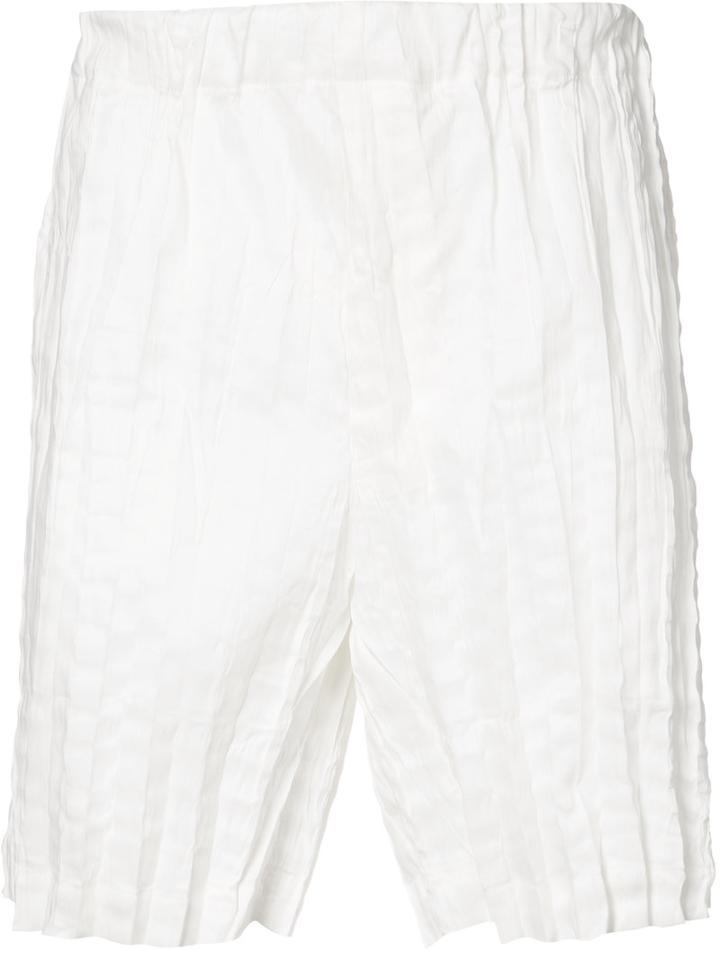 Issey Miyake - Crinkle Effect Shorts - Men - Linen/flax/polyester - 3, White, Linen/flax/polyester