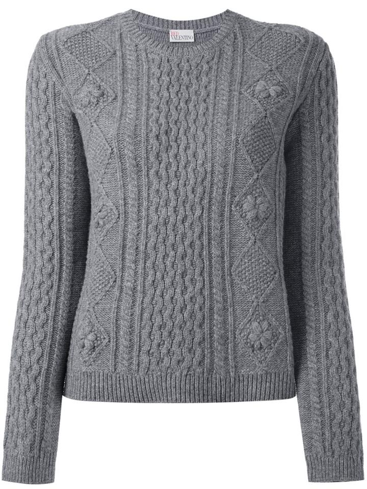 Red Valentino Cable Knit Sweater, Women's, Size: Medium, Grey, Virgin Wool