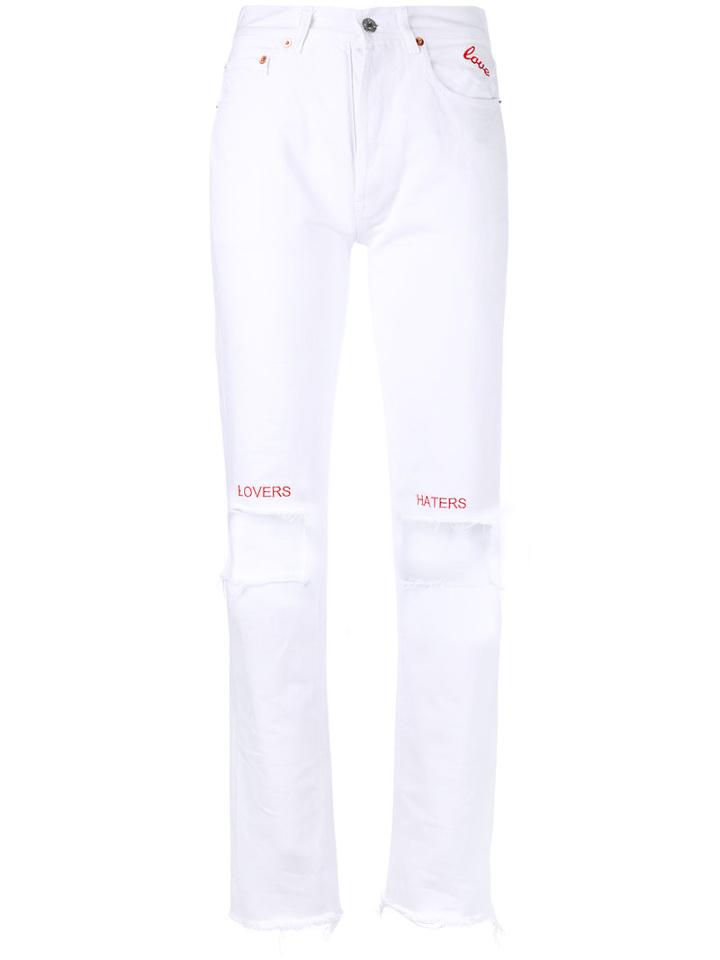 Forte Couture - Distressed 'love' Slim Jeans - Women - Cotton - 28, White, Cotton