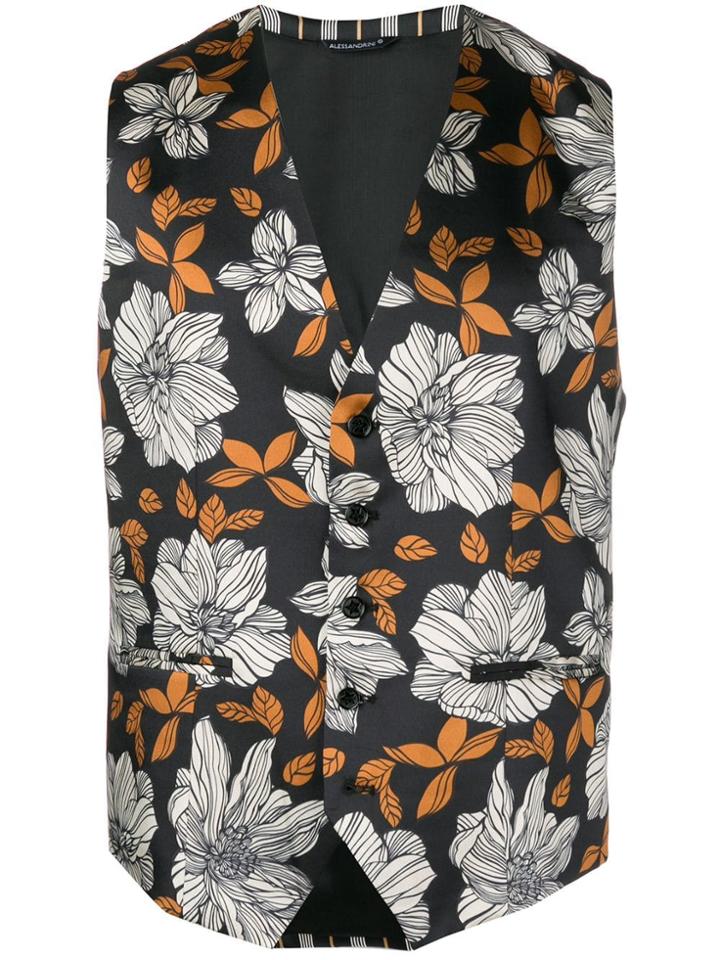 Daniele Alessandrini Floral-print Waistcoat - Black
