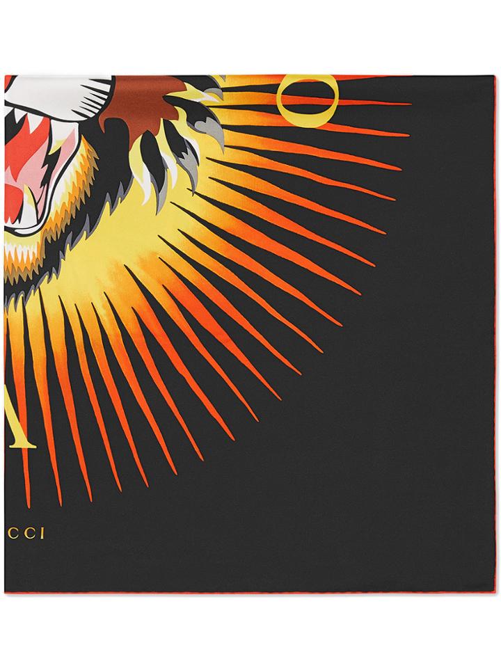 Gucci Angry Cat Print Silk Scarf - Black