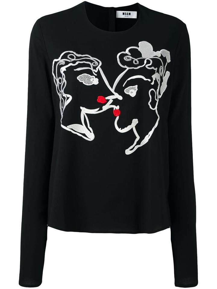 Msgm Embroidered Detail Top, Women's, Size: 44, Black, Viscose/spandex/elastane/polyester