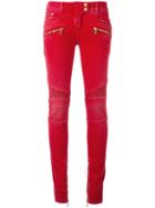 Balmain - Skinny Biker Jeans - Women - Cotton/spandex/elastane - 34, Women's, Red, Cotton/spandex/elastane