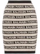 Balmain Knit Stretch Logo Skirt - Neutrals
