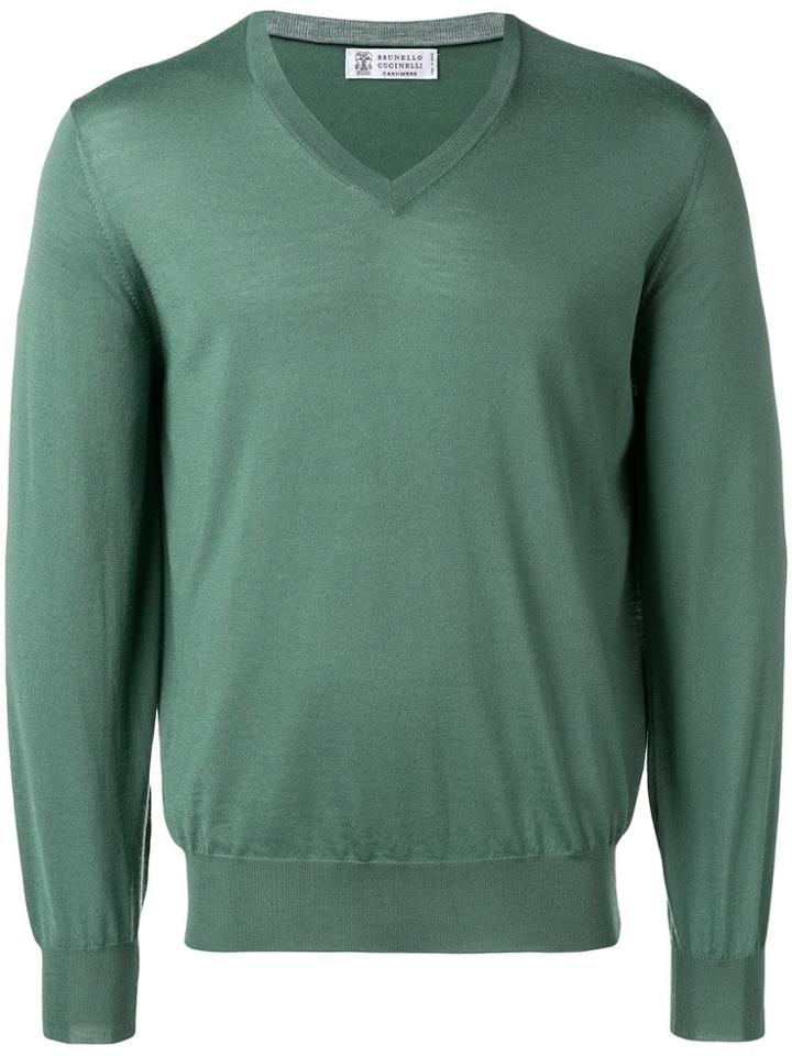 Brunello Cucinelli V-neck Jumper - Green