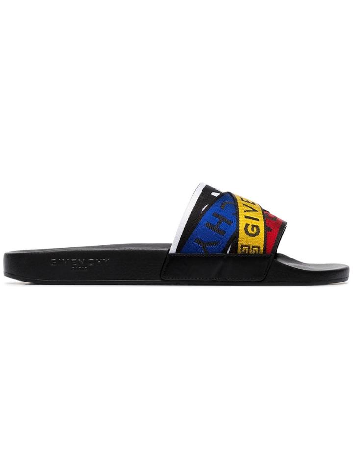 Givenchy Multicoloured Logo Strap Slides - Black