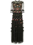 Needle & Thread Embroidered Tulle Dress - Black