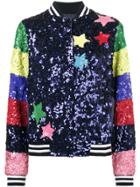 Mira Mikati Sequin Bomber With Rainbow Sleeves - Blue
