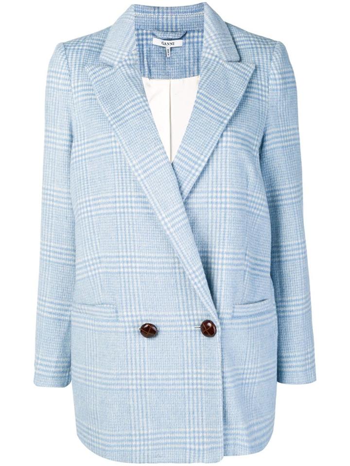 Ganni Tartan Patterned Two-button Blazer - Blue