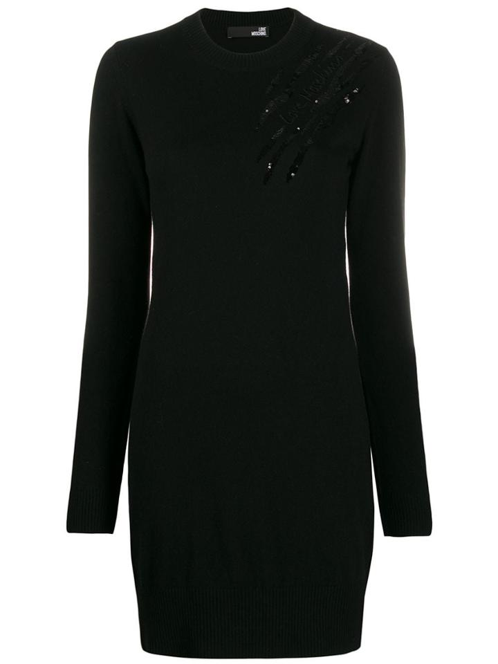 Love Moschino Animalier Embroidered Sweater Dress - Black