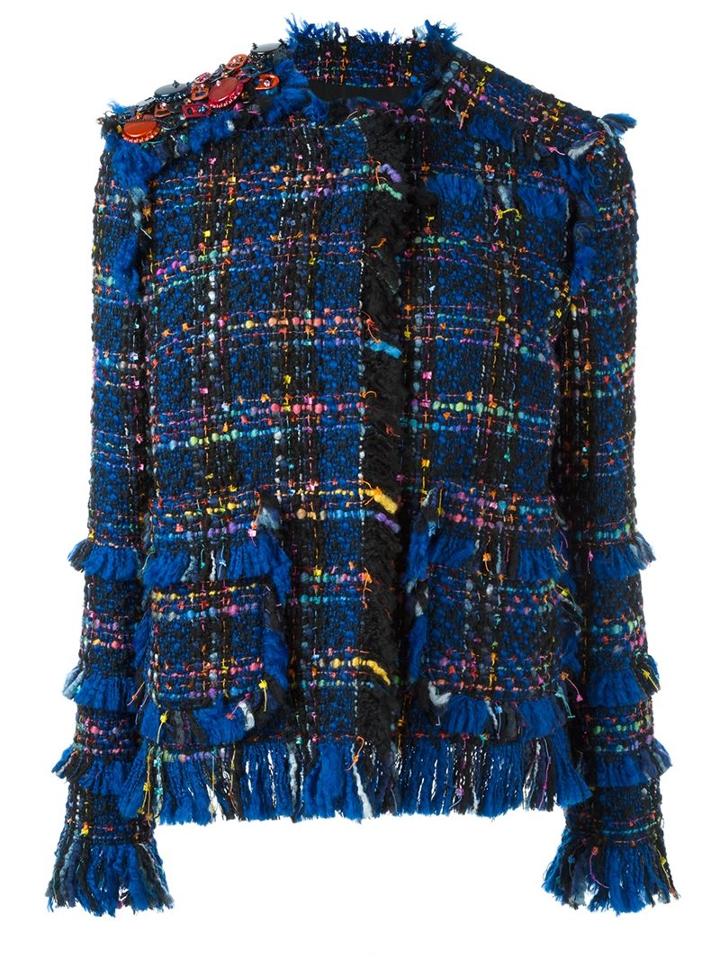 Msgm Fringed Tweed Jacket