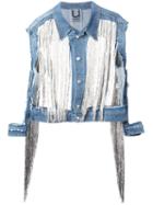 Aviù Cut-out Detail Fringed Denim Jacket, Women's, Size: Small, Blue, Cotton/rayon/nylon