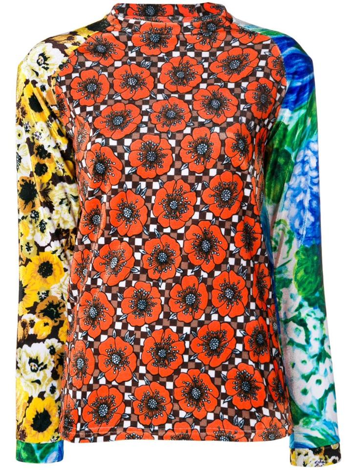 Richard Quinn Colour-block Floral Sweater - Yellow & Orange