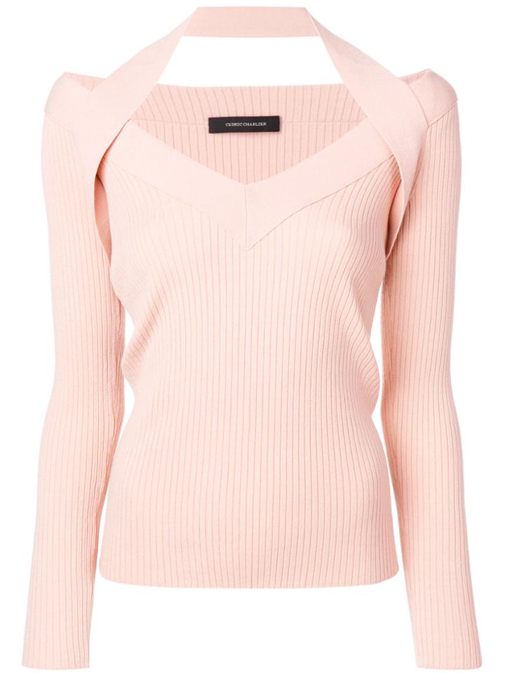 Cédric Charlier Ribbed Fitted Knitted Top - Pink & Purple