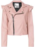 8pm Frill Trim Faux Leather Biker Jacket - Pink & Purple