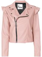 8pm Frill Trim Faux Leather Biker Jacket - Pink & Purple