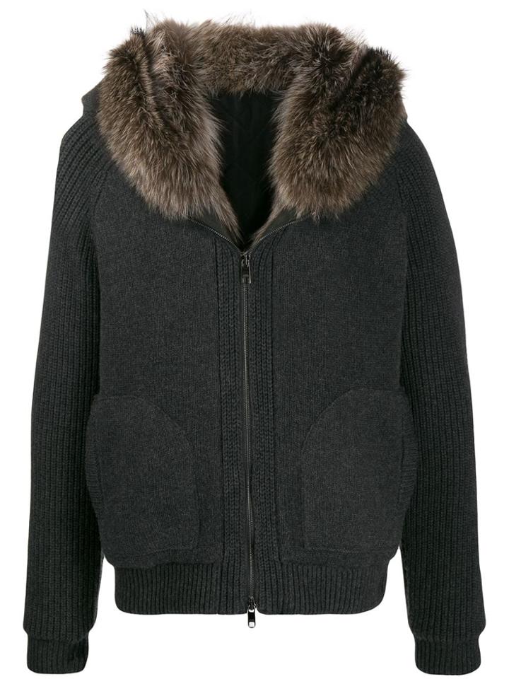 Dolce & Gabbana Fur Collar Zip-up Jacket - Grey