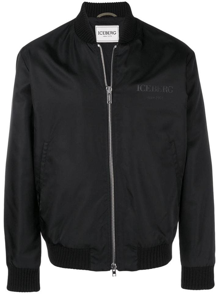 Iceberg Satin Logo Bomber Jacket - Black