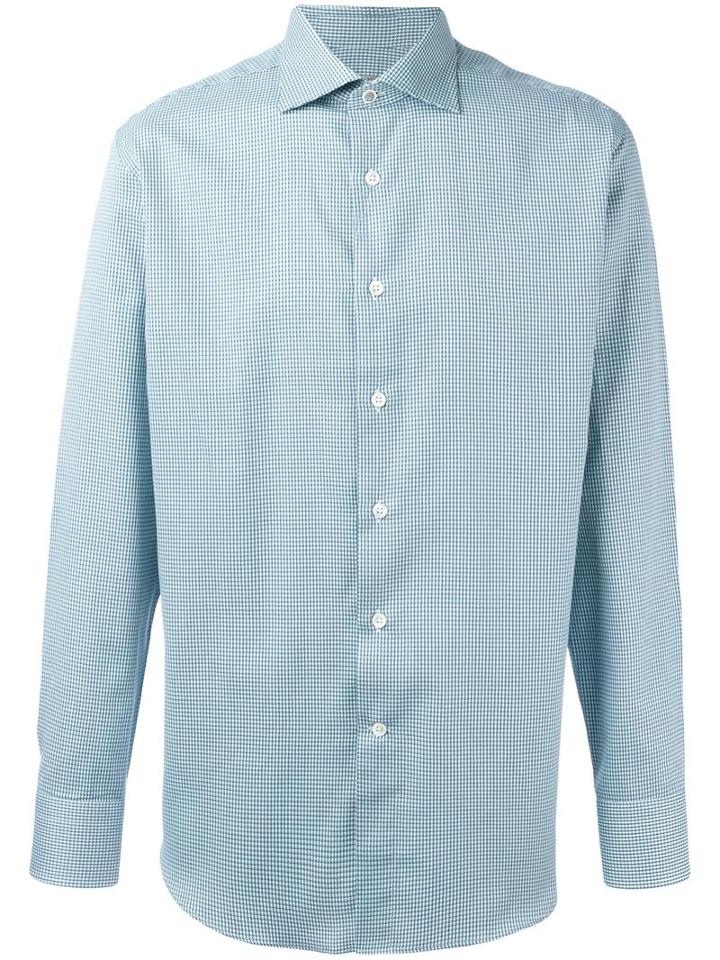 Canali Cell Checked Shirt, Men's, Size: 42, Green, Cotton