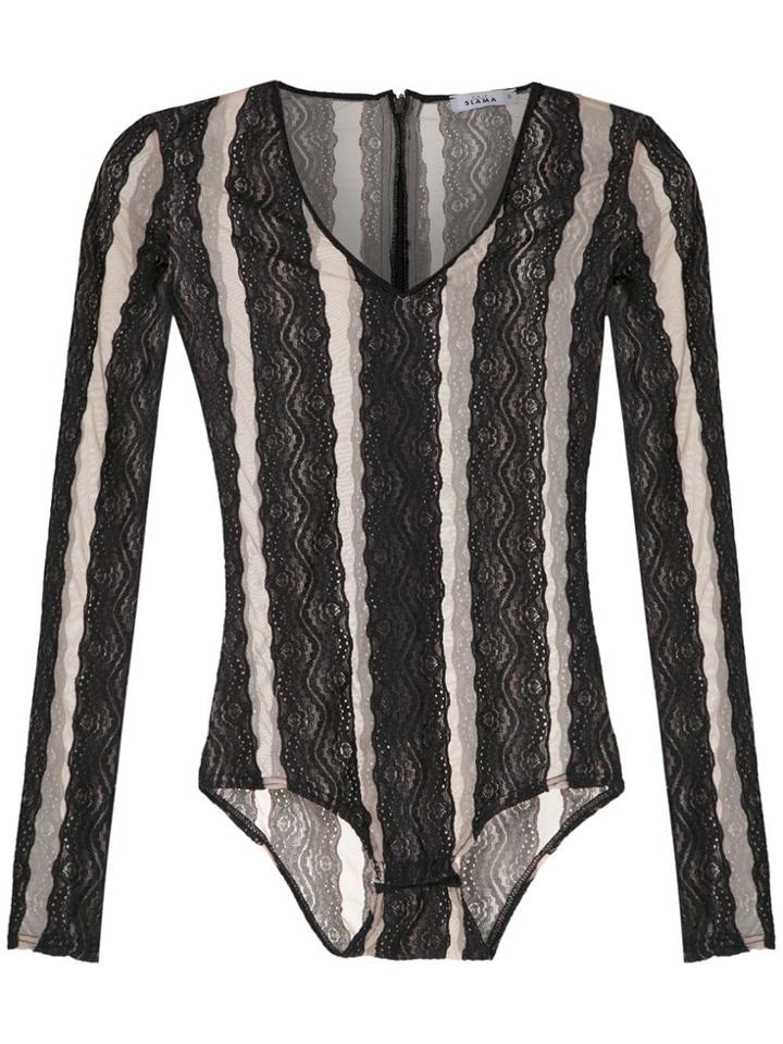 Amir Slama Floral Sheer Panelled Body - Black
