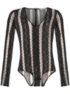 Amir Slama Floral Sheer Panelled Body - Black