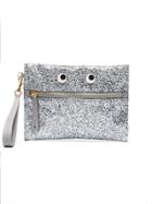Anya Hindmarch Silver Glitter Eyes Embellished Pouch - Metallic