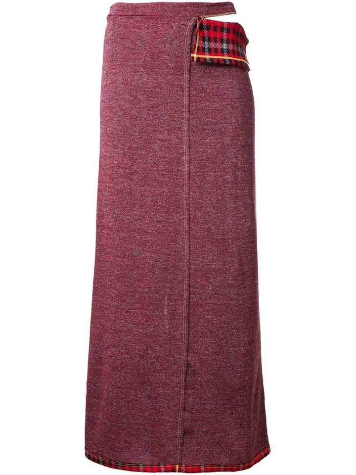 Eckhaus Latta Checked Detail Wrap Skirt, Women's, Size: Xs/s, Red, Cotton/polyester