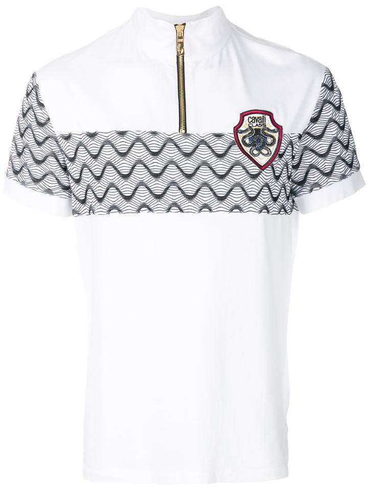 Cavalli Class Zipped Neck T-shirt - White
