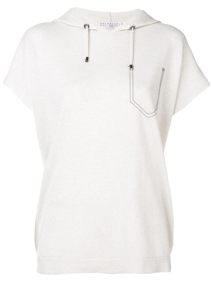 Brunello Cucinelli Short-sleeved Knitted Hoodie - Neutrals