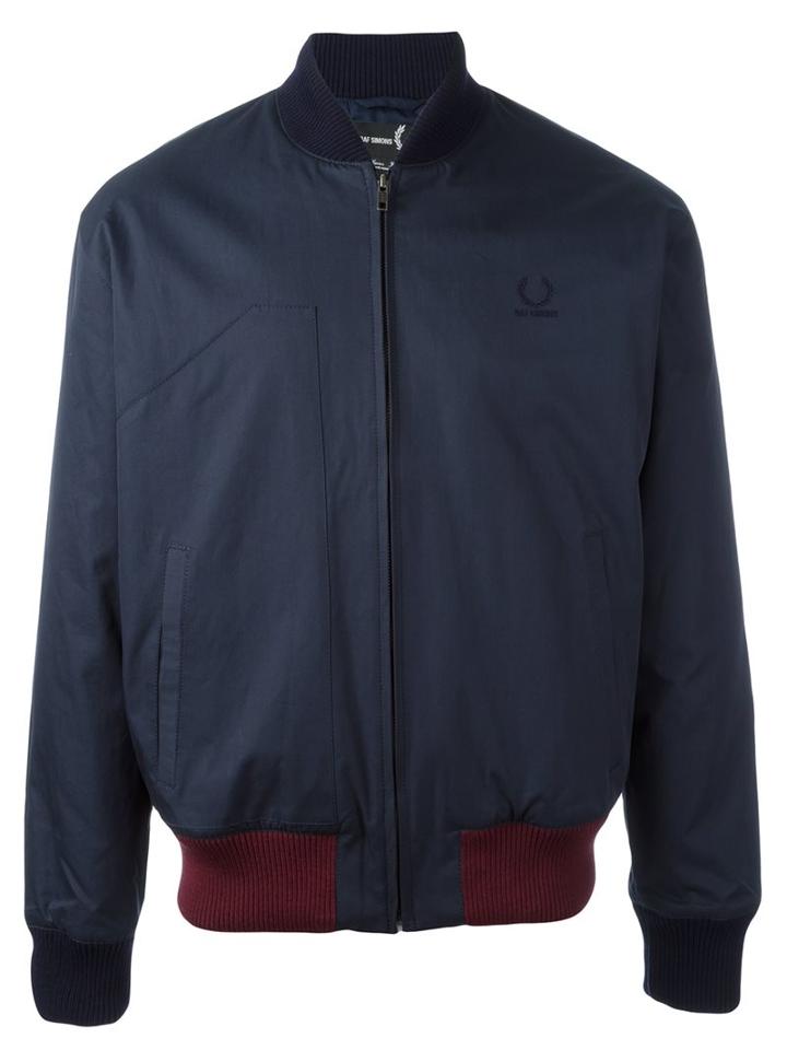 Raf Simons X Fred Perry Contrast Waist Bomber Jacket, Men's, Size: 42, Blue, Cotton/polyester